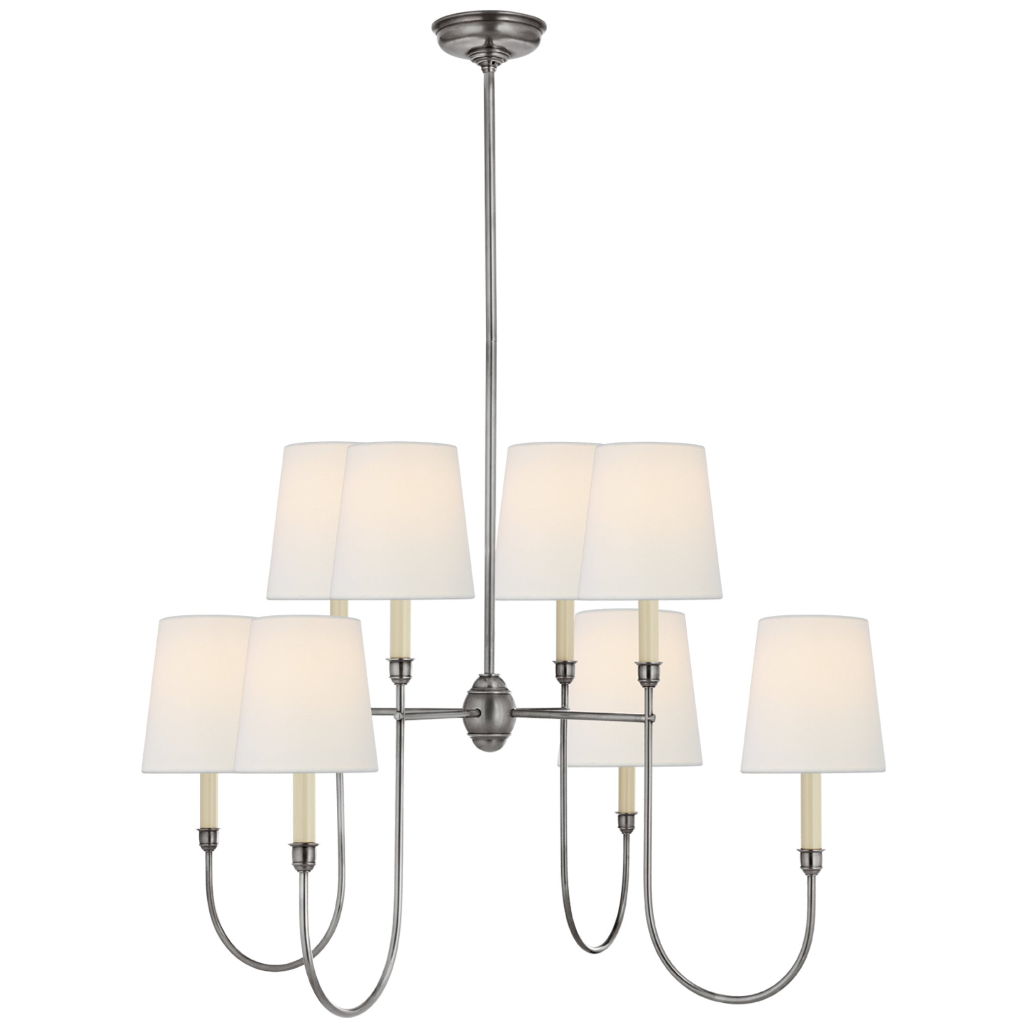 Thomas O'Brien Vendome Large Chandelier in Antique Silver with Linen Shades