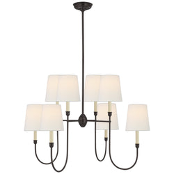 Thomas O'Brien Vendome Large Chandelier in Bronze with Linen Shades