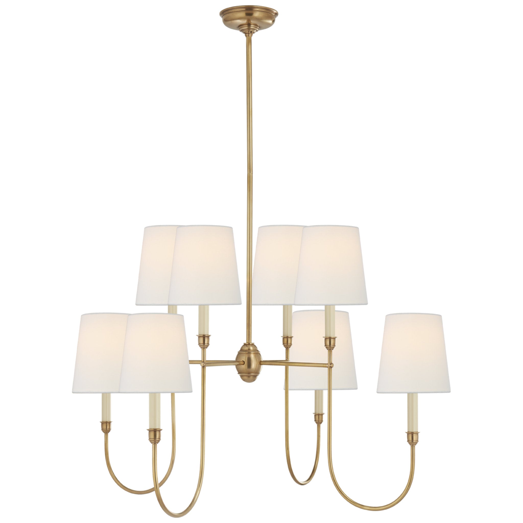 Thomas O'Brien Vendome Large Chandelier in Hand-Rubbed Antique Brass with Linen Shades Ceiling Light W35"