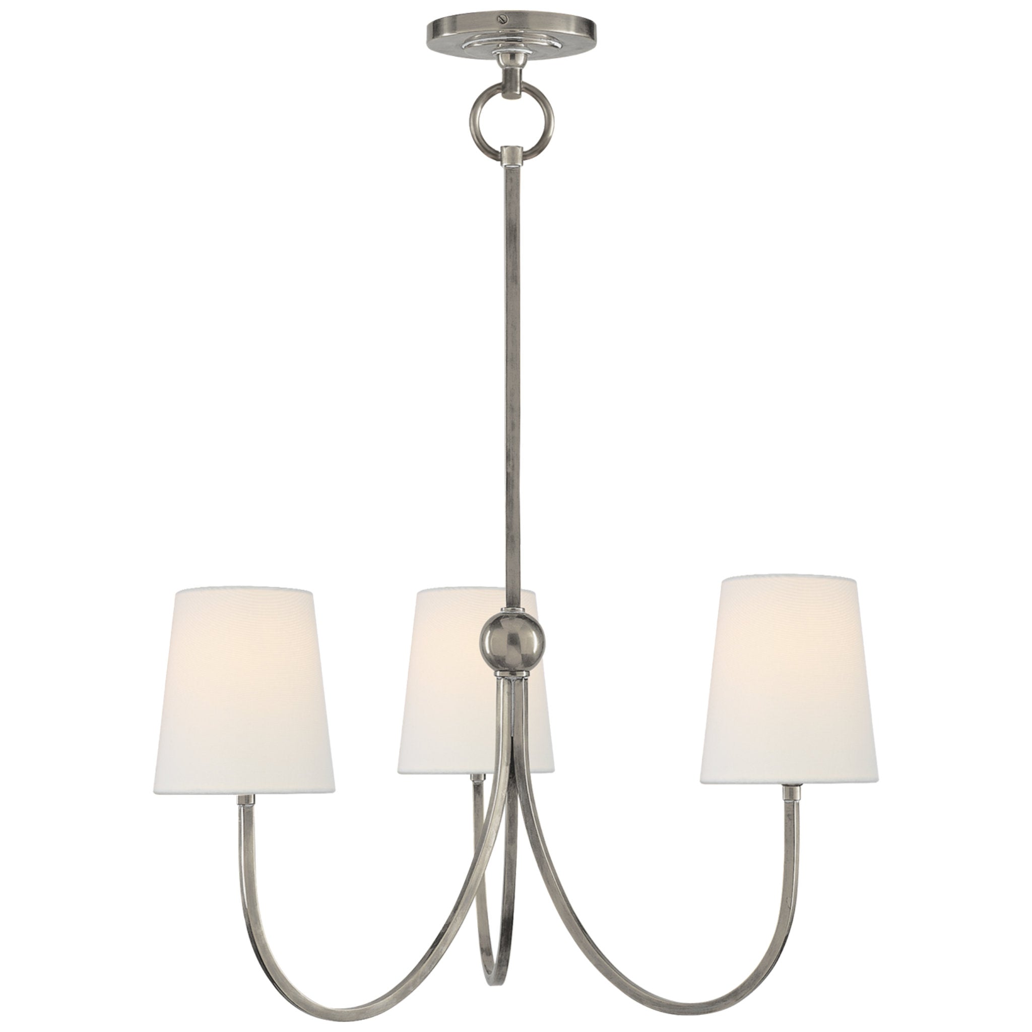 Thomas O'Brien Reed Small Chandelier in Antique Nickel with Linen Shades