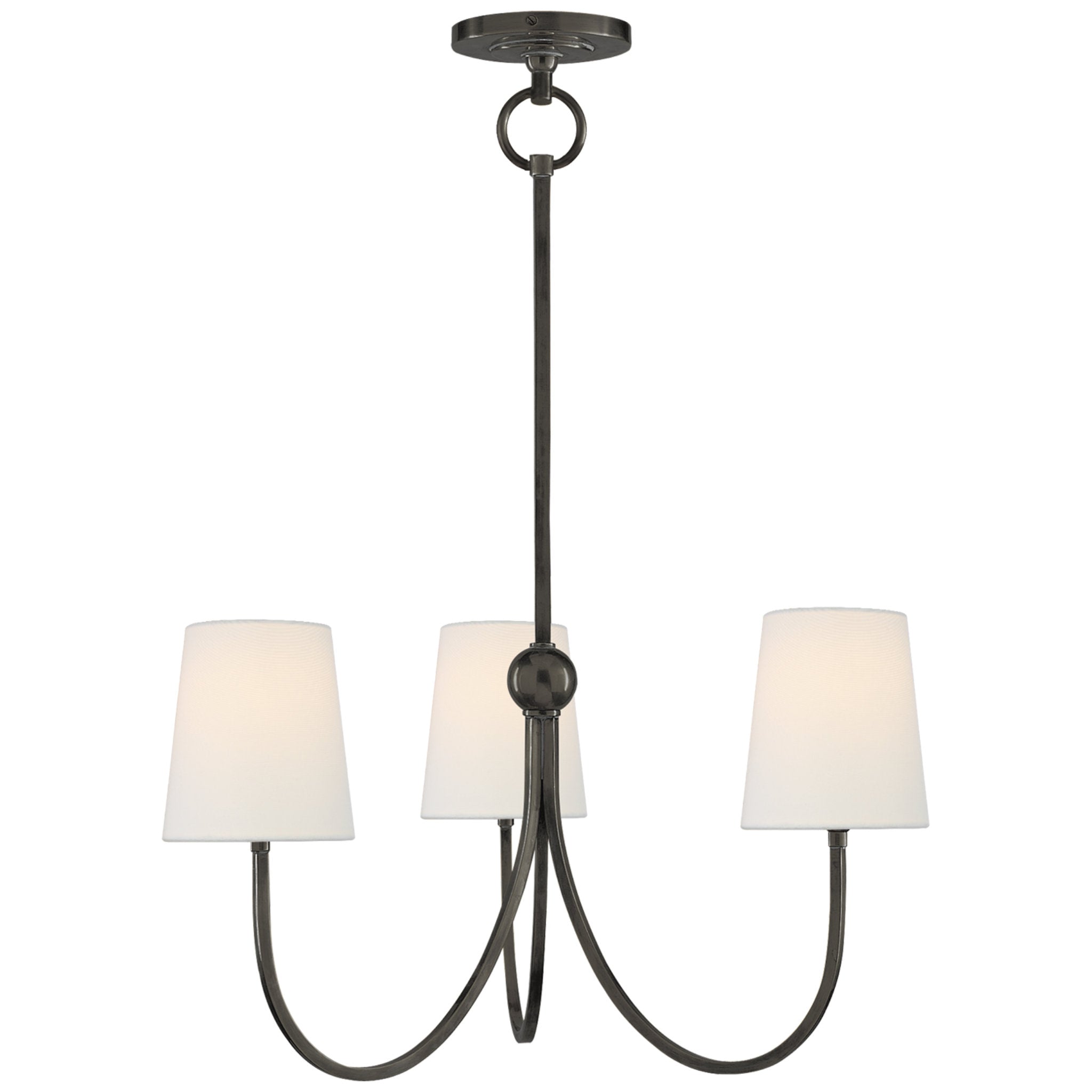 Thomas O'Brien Reed Small Chandelier in Bronze with Linen Shades