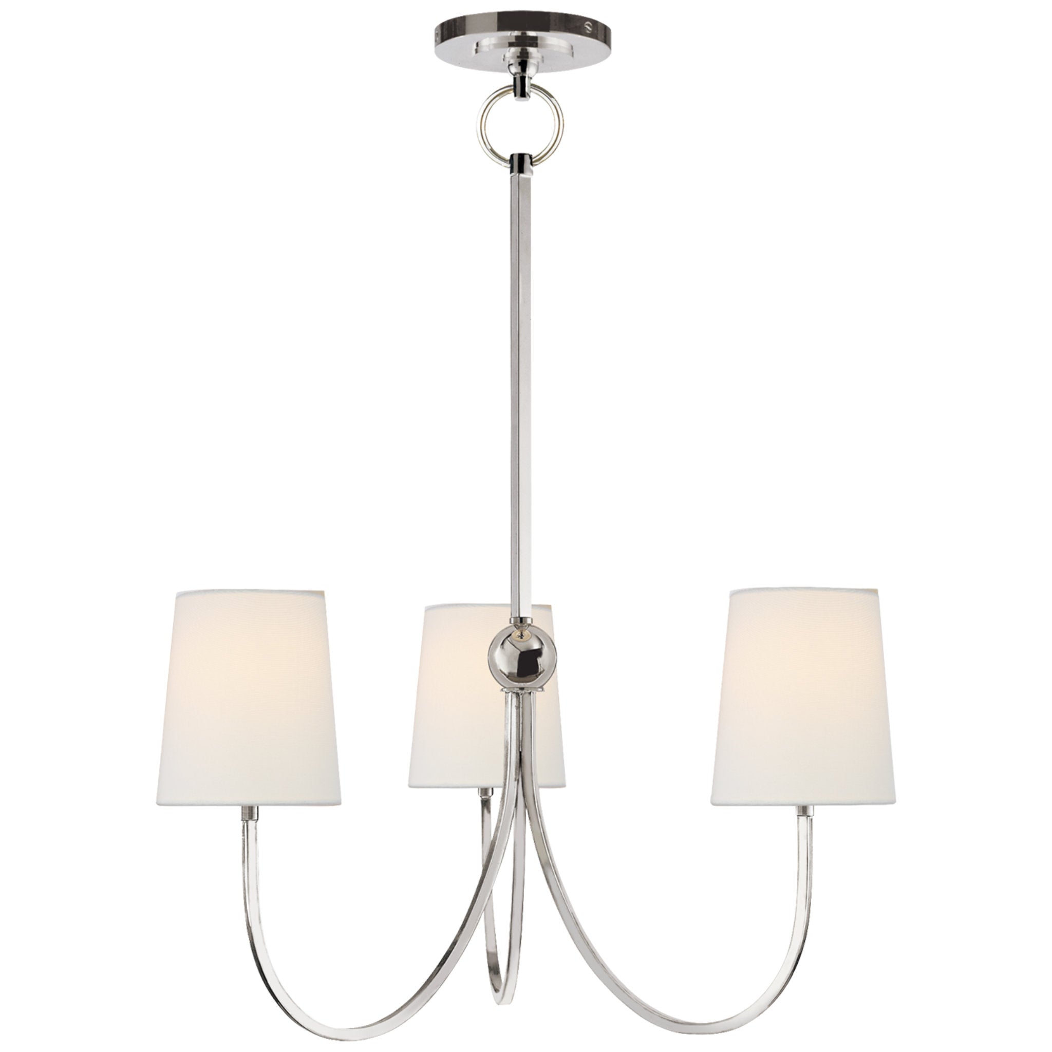 Thomas O'Brien Reed Small Chandelier in Polished Nickel with Linen Shades