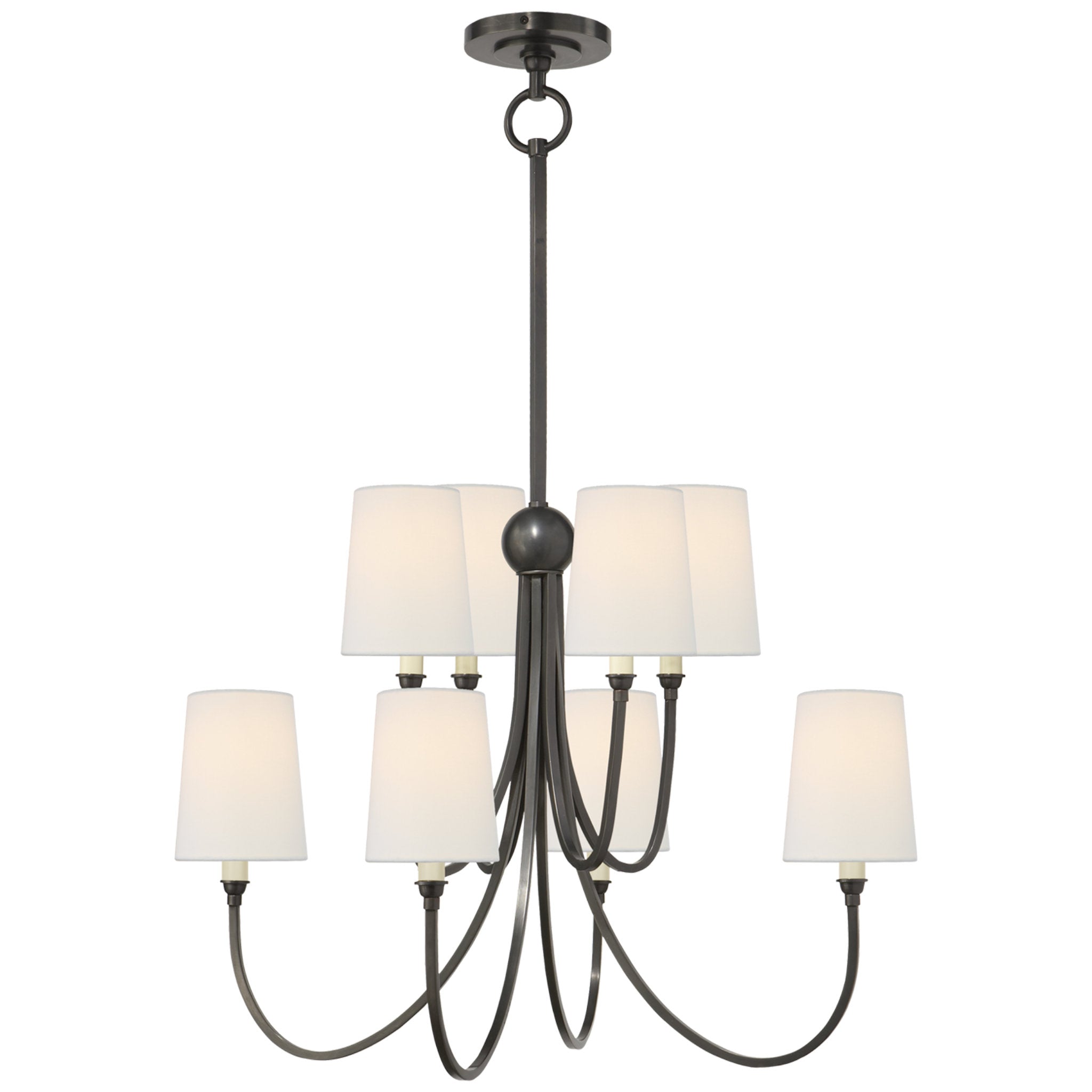 Thomas O'Brien Reed Large Chandelier in Bronze with Linen Shades