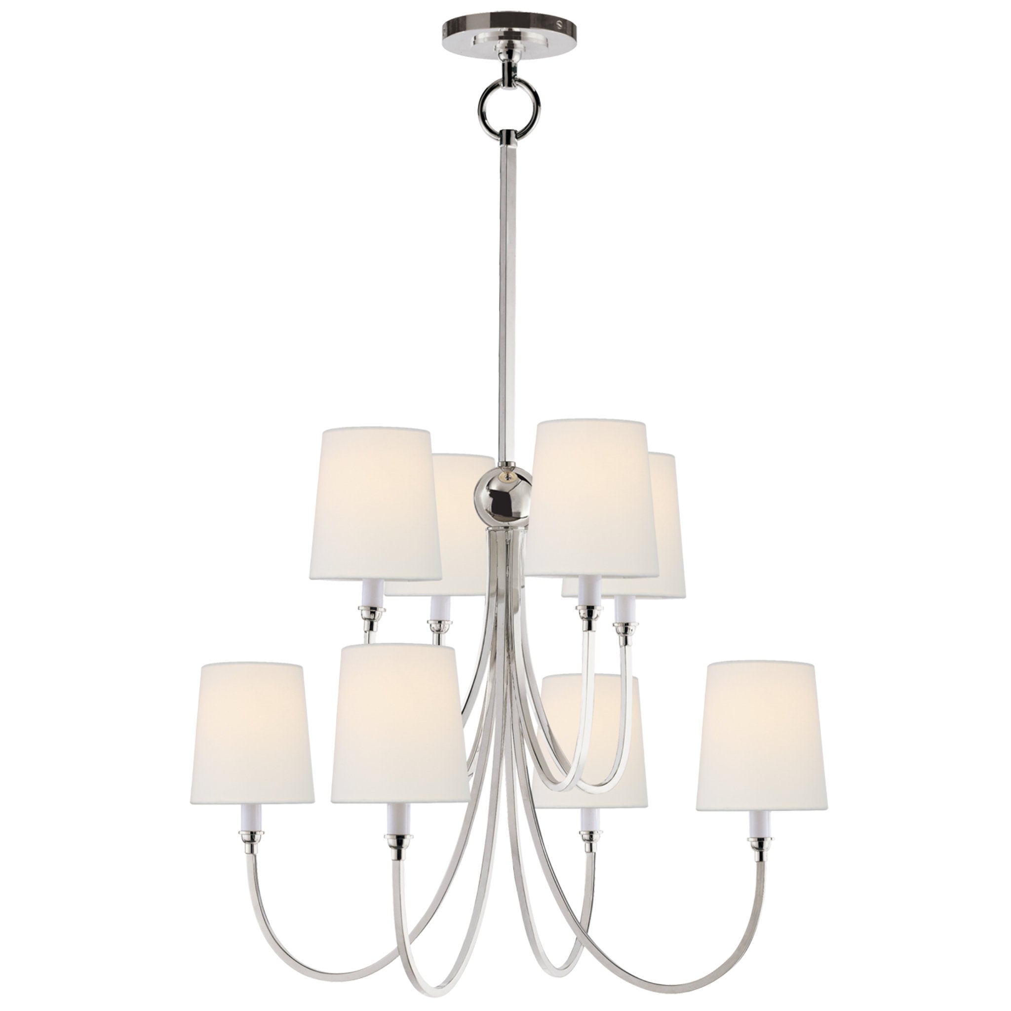 Thomas O'Brien Reed Large Chandelier in Polished Nickel with Linen Shades