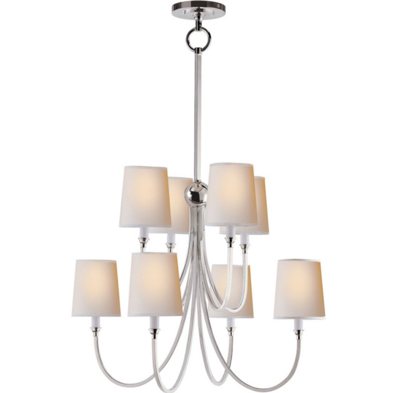 Thomas O'Brien Reed Large Chandelier in Polished Nickel with Natural Paper Shades