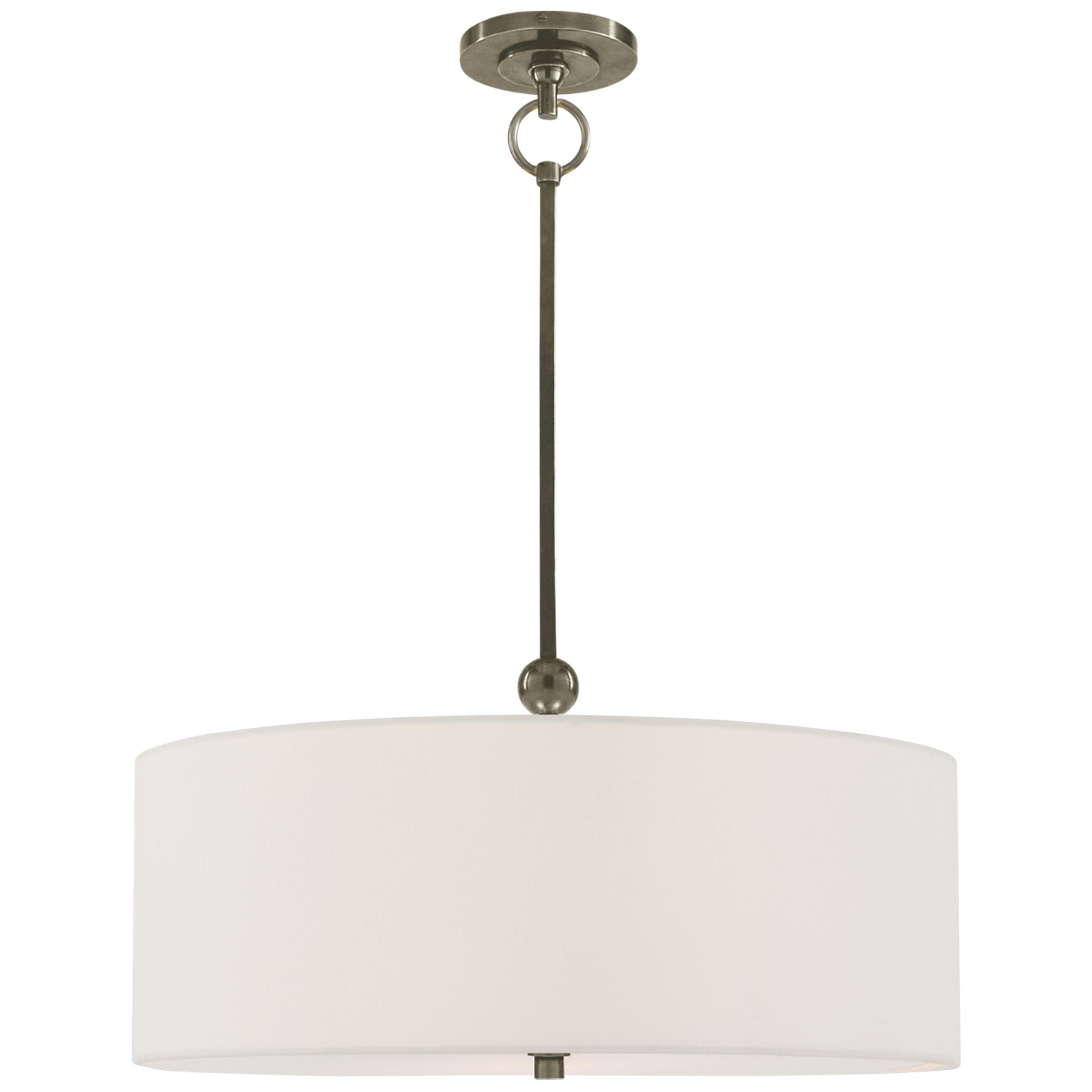 Thomas O'Brien Reed Hanging Shade in Antique Nickel with Linen Shade