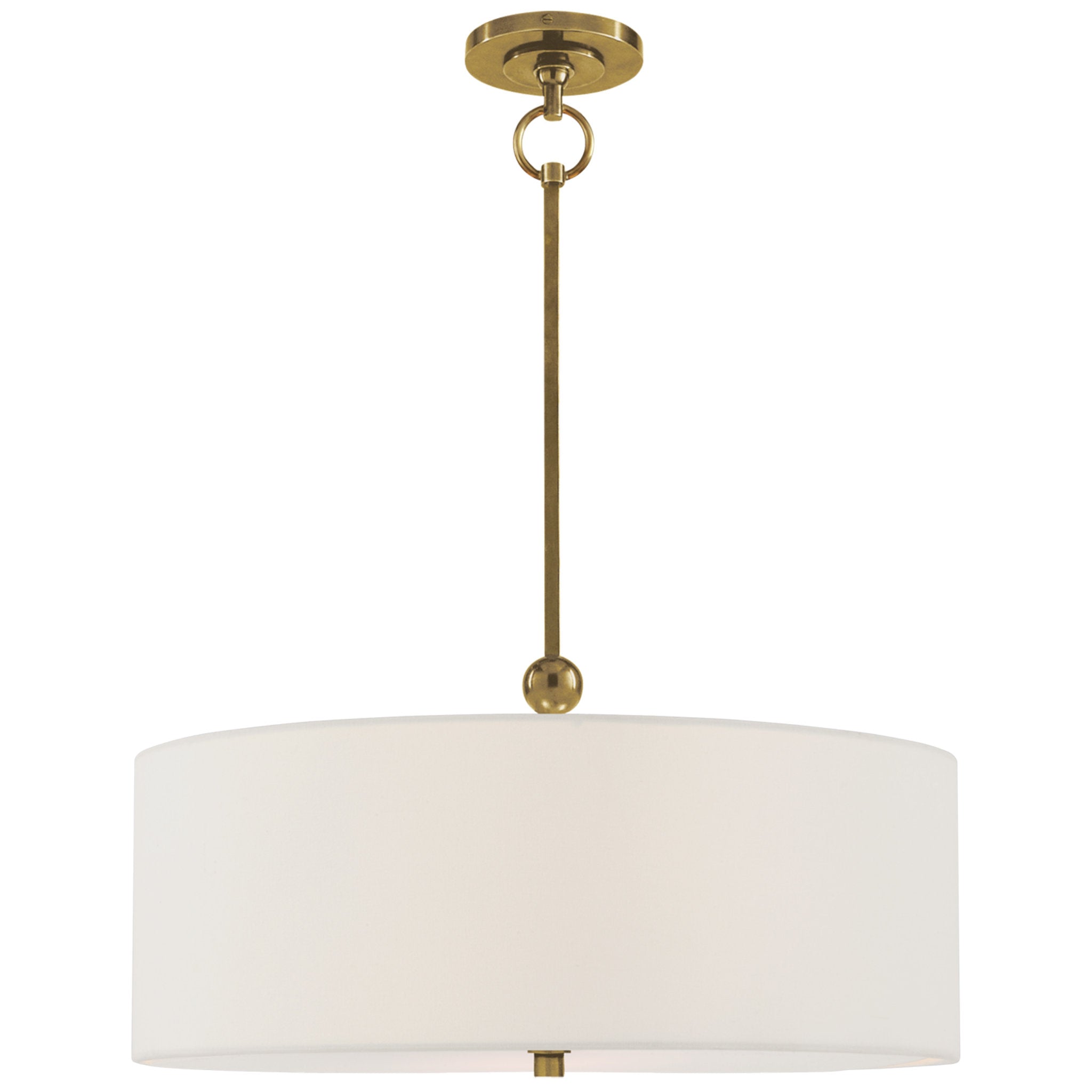 Thomas O'Brien Reed Hanging Shade in Hand-Rubbed Antique Brass with Linen Shade