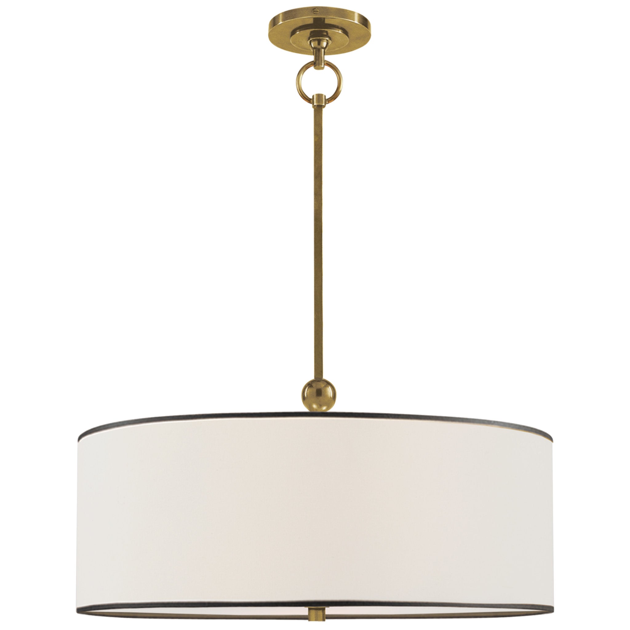 Thomas O'Brien Reed Hanging Shade in Hand-Rubbed Antique Brass with Linen Shade with Black Trim