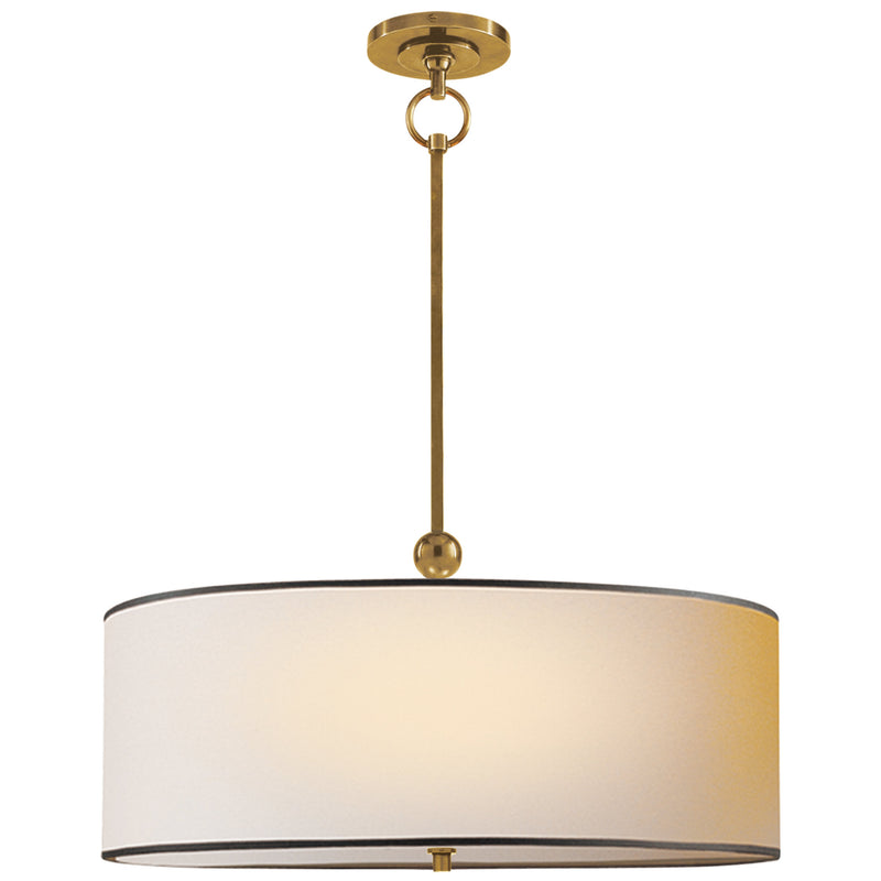 Thomas O'Brien Reed Hanging Shade in Hand-Rubbed Antique Brass with Natural Paper Shade with Black Tape