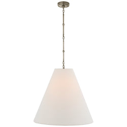 Thomas O'Brien Goodman Large Hanging Lamp in Antique Nickel with Linen Shade