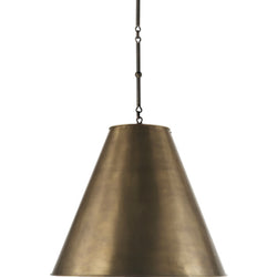 Thomas O'Brien Goodman Large Hanging Lamp in Bronze with Hand-Rubbed Antique Brass Shade
