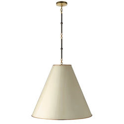 Thomas O'Brien Goodman Large Hanging Lamp in Bronze and Hand-Rubbed Antique Brass with Antique White Shade