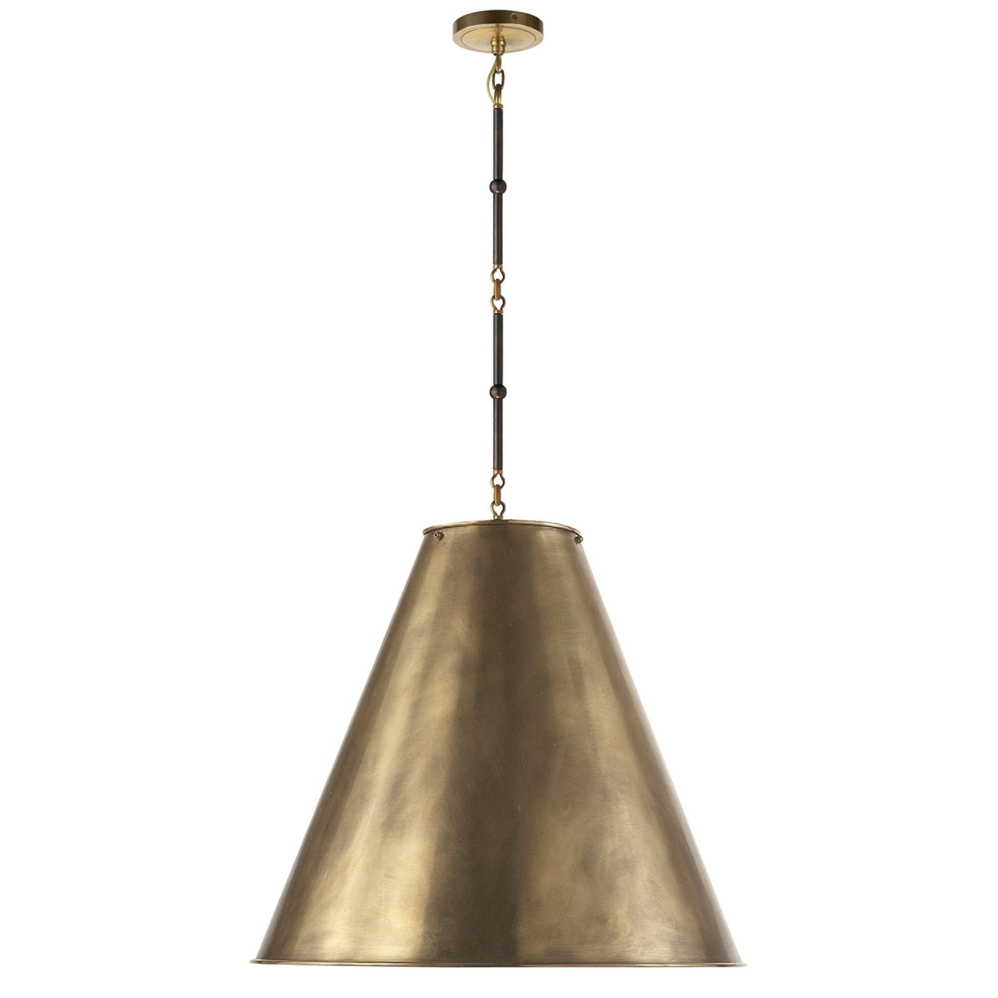 Thomas O'Brien Goodman Large Hanging Lamp in Bronze and Hand-Rubbed Antique Brass with Hand-Rubbed Antique Brass Shade