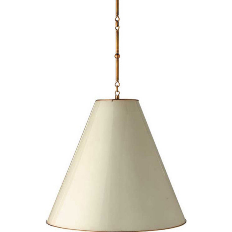 Thomas O'Brien Goodman Large Hanging Lamp in Hand-Rubbed Antique Brass with Antique White Shade