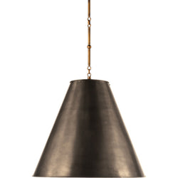 Thomas O'Brien Goodman Large Hanging Lamp in Hand-Rubbed Antique Brass with Bronze Shade