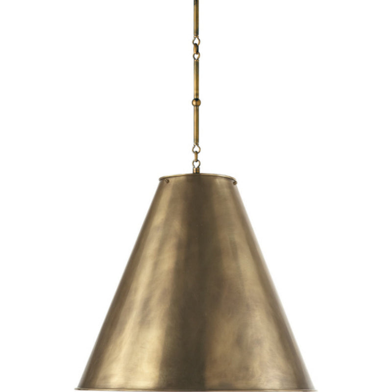 Thomas O'Brien Goodman Large Hanging Lamp in Hand-Rubbed Antique Brass with Hand-Rubbed Antique Brass Shade