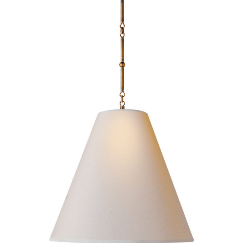 Thomas O'Brien Goodman Large Hanging Lamp in Hand-Rubbed Antique Brass with Natural Paper Shade