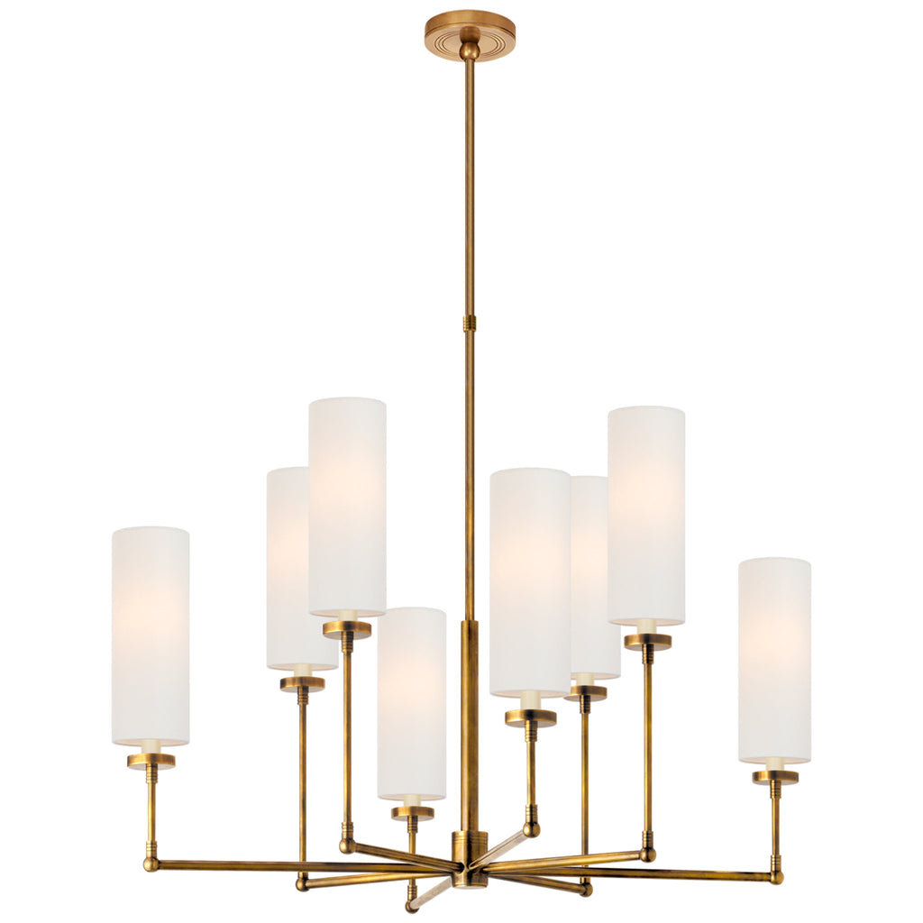 Thomas O'Brien Ziyi Large Chandelier in Hand-Rubbed Antique Brass with  Linen Shades