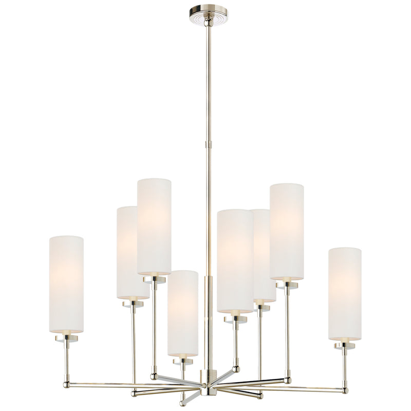 Thomas O'Brien Ziyi Large Chandelier in Polished Nickel with Linen Shades