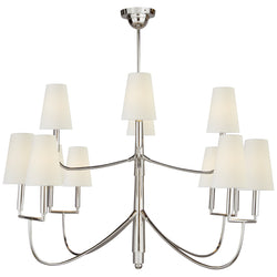 Thomas O'Brien Farlane Large Chandelier in Polished Silver with Linen Shades