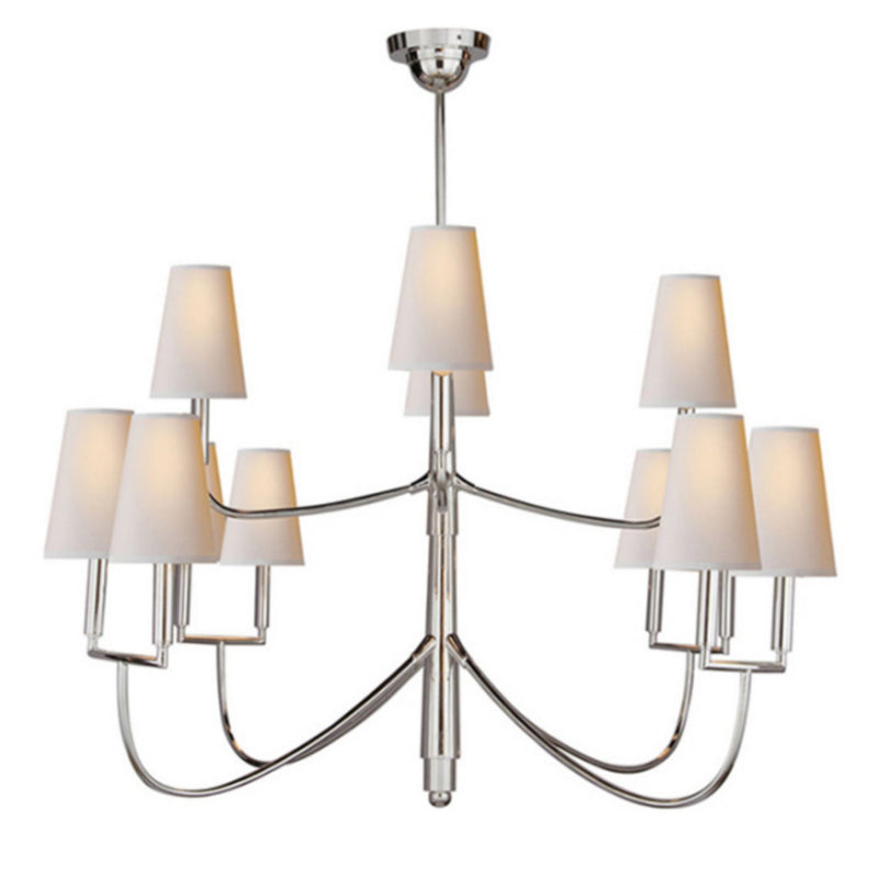 Thomas O'Brien Farlane Large Chandelier in Polished Silver with Natural Paper Shades
