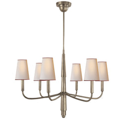 Thomas O'Brien Farlane Small Chandelier in Antique Nickel with Natural Paper Shades and Red Tape