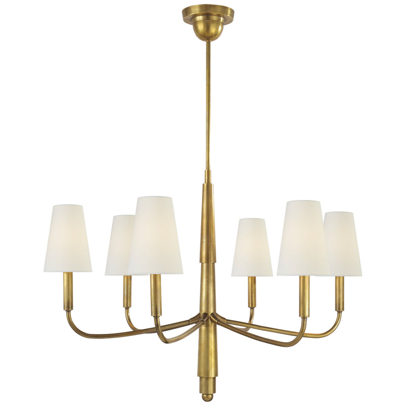 Thomas O'Brien Farlane Small Chandelier in Hand-Rubbed Antique Brass with Linen Shades