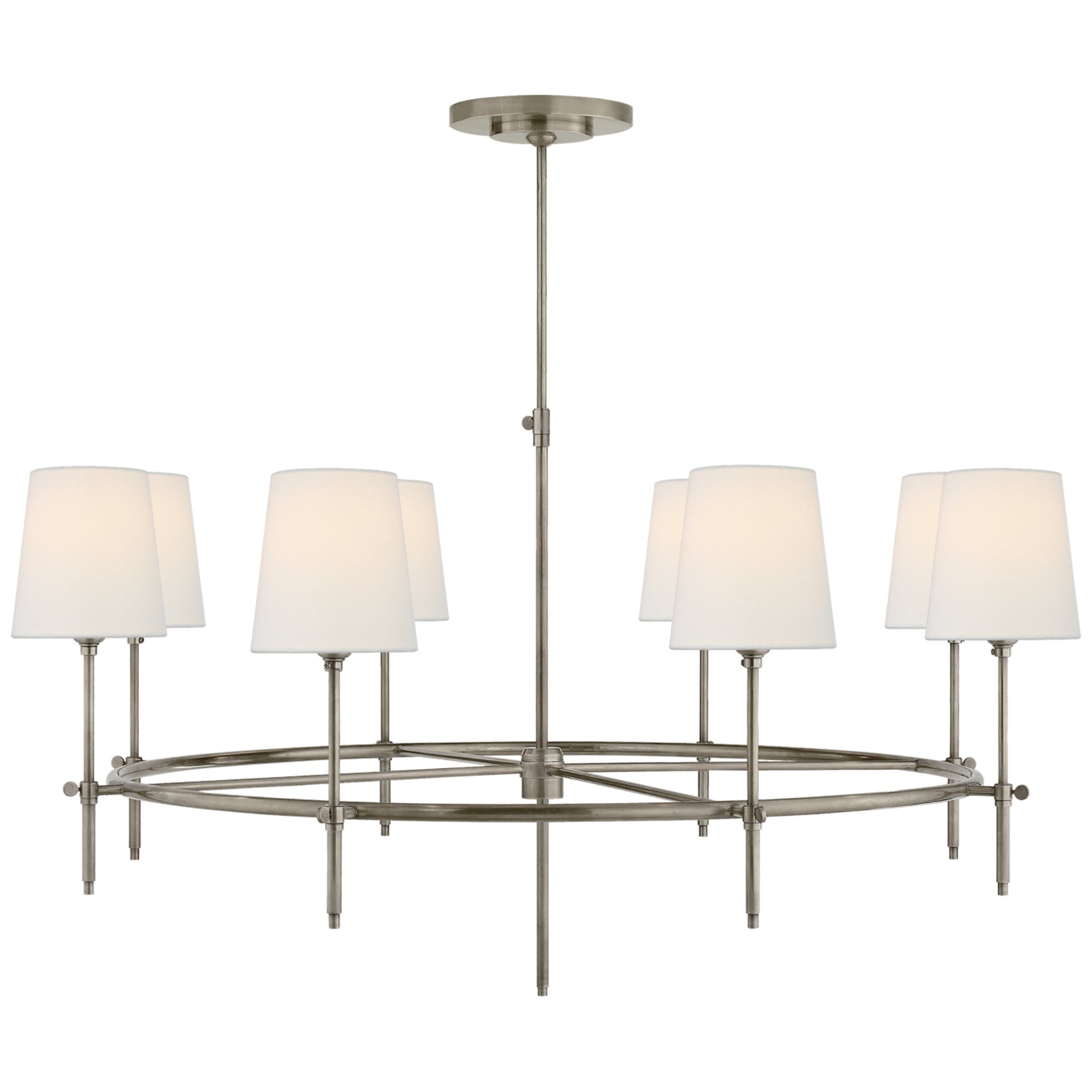 Thomas O'Brien Bryant Large Ring Chandelier in Antique Nickel with Linen Shades Ceiling Light W41"