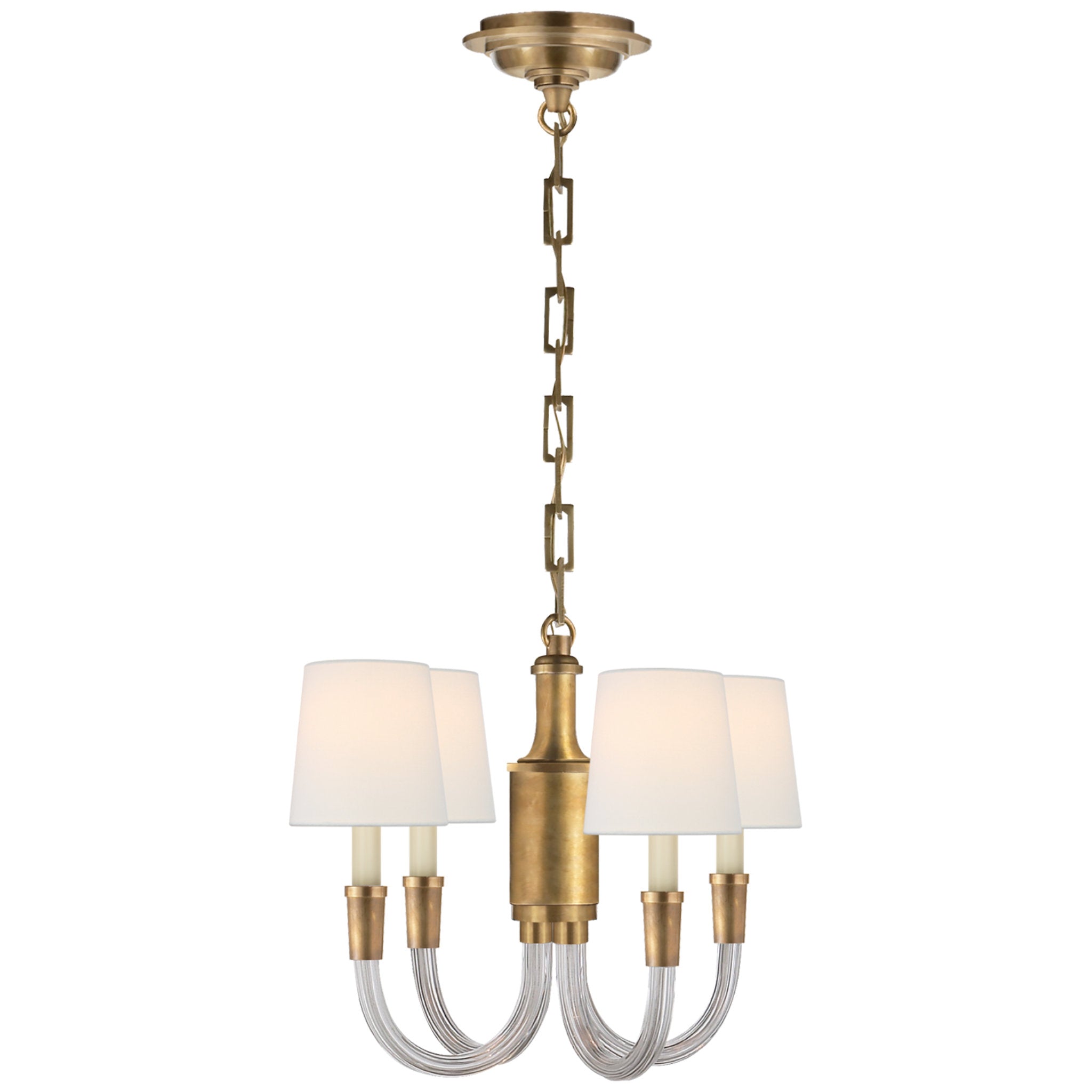 Thomas O'Brien Vivian Mini Chandelier in Hand-Rubbed Antique Brass with Linen Shades