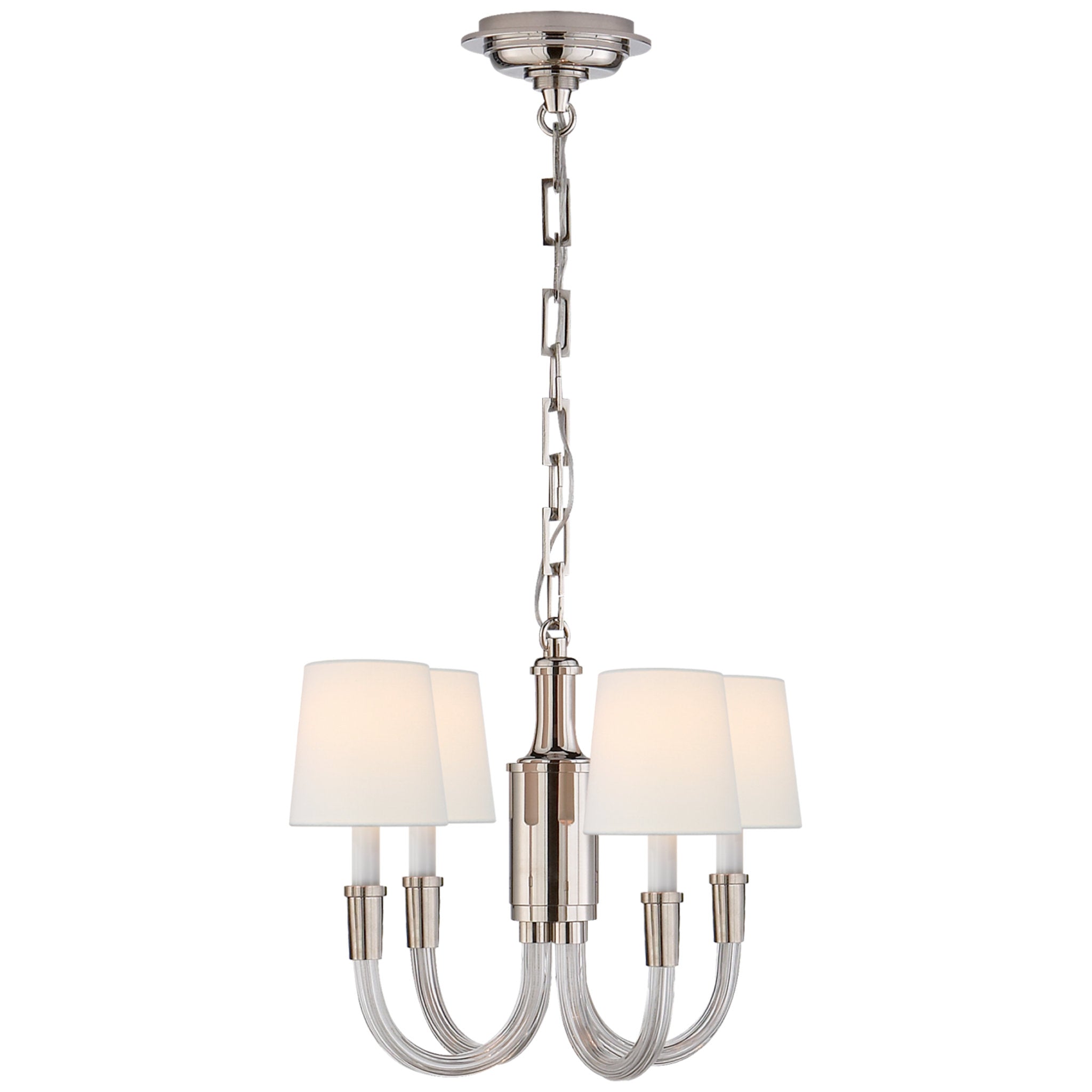 Thomas O'Brien Vivian Mini Chandelier in Polished Nickel with Linen Shades