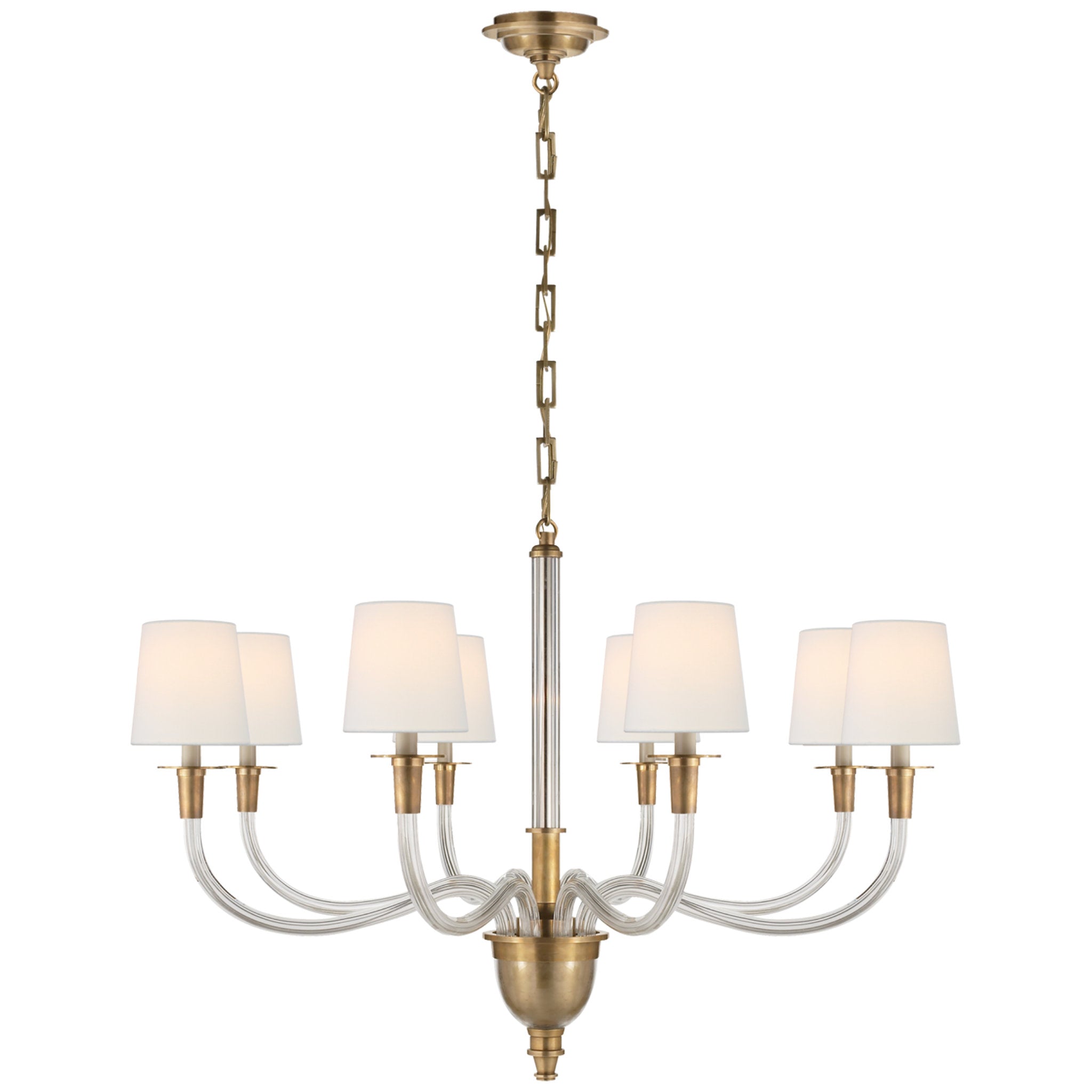 Thomas O'Brien Vivian Large One-Tier Chandelier in Hand-Rubbed Antique Brass with Linen Shades