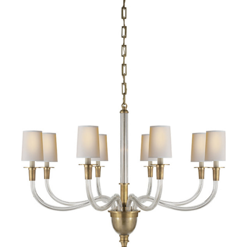 Thomas O'Brien Vivian Large One-Tier Chandelier in Hand-Rubbed Antique Brass with Natural Paper Shades