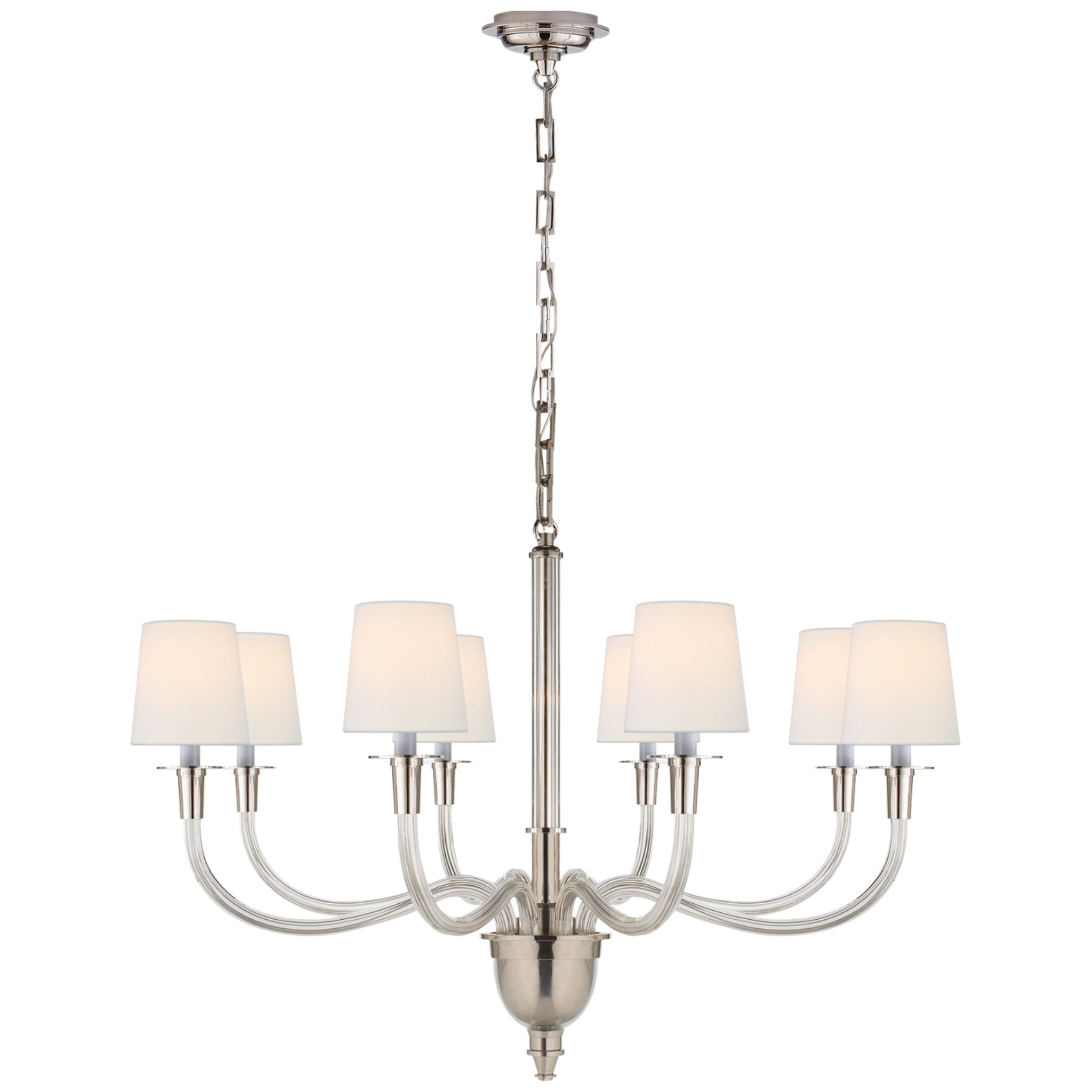 Thomas O'Brien Vivian Large One-Tier Chandelier in Polished Nickel with Linen Shades