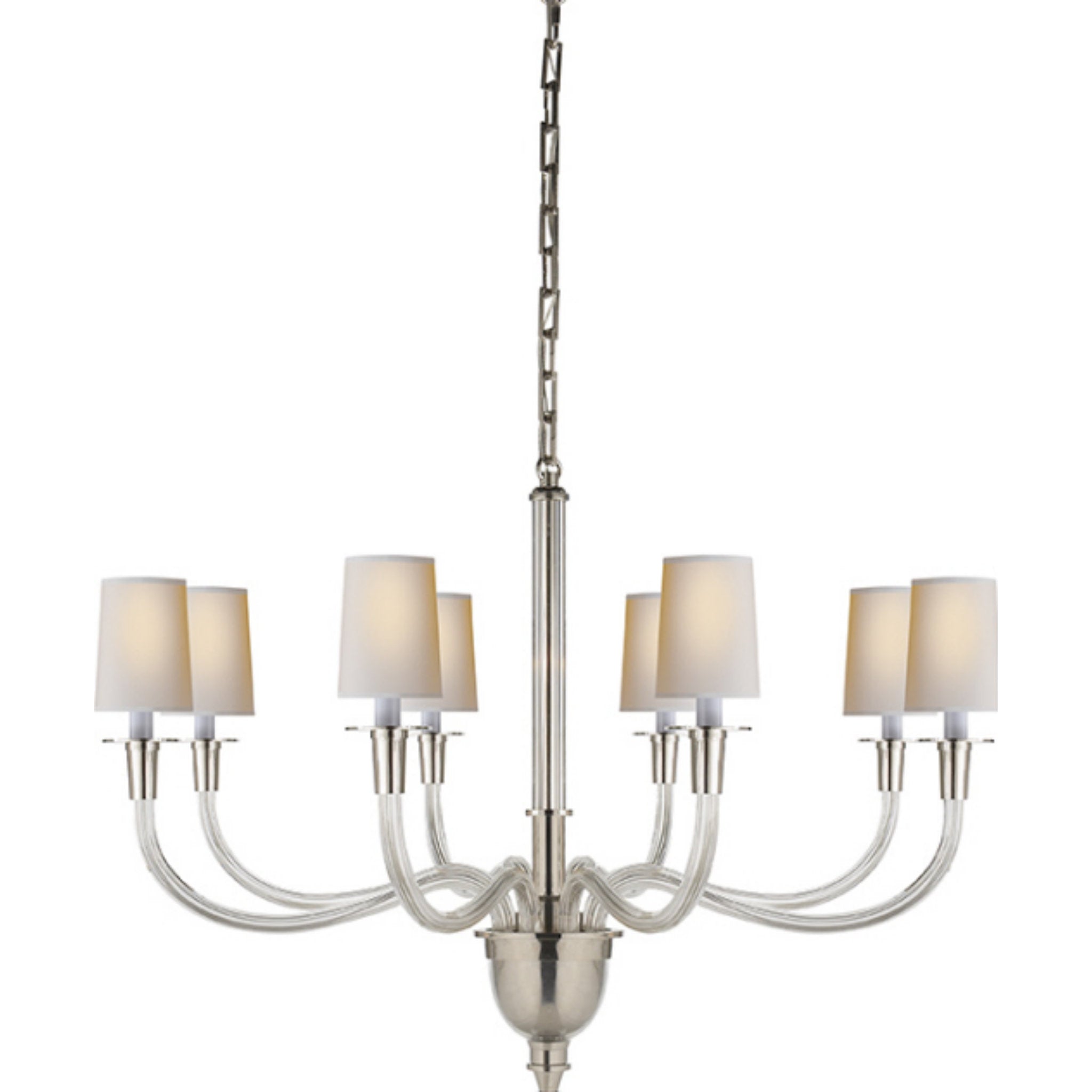 Thomas O'Brien Vivian Large One-Tier Chandelier in Polished Nickel with Natural Paper Shades
