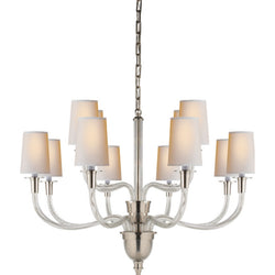 Thomas O'Brien Vivian Large Two-Tier Chandelier in Polished Nickel with Natural Paper Shades