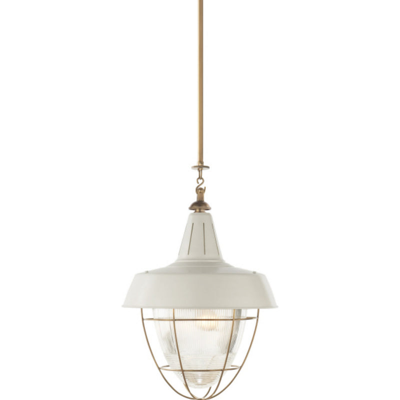Thomas O'Brien Henry Industrial Hanging Light in Hand-Rubbed Antique Brass with White Shade