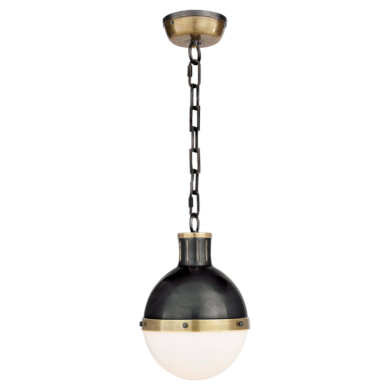Thomas O'Brien Hicks Small Pendant in Bronze and Hand-Rubbed Antique Brass with White Glass
