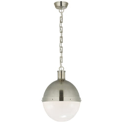 Thomas O'Brien Hicks Large Pendant in Antique Nickel with White Glass