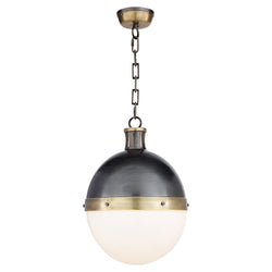 Thomas O'Brien Hicks Large Pendant in Bronze and Hand-Rubbed Antique Brass with White Glass