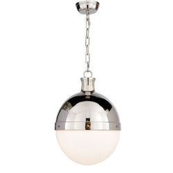 Thomas O'Brien Hicks Large Pendant in Polished Nickel with White Glass