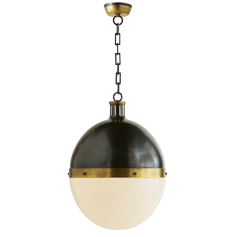 Thomas O'Brien Hicks Extra Large Pendant in Bronze and Hand-Rubbed Antique Brass with White Glass