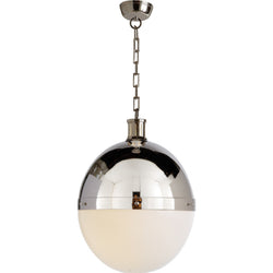 Thomas O'Brien Hicks Extra Large Pendant in Polished Nickel with White Glass