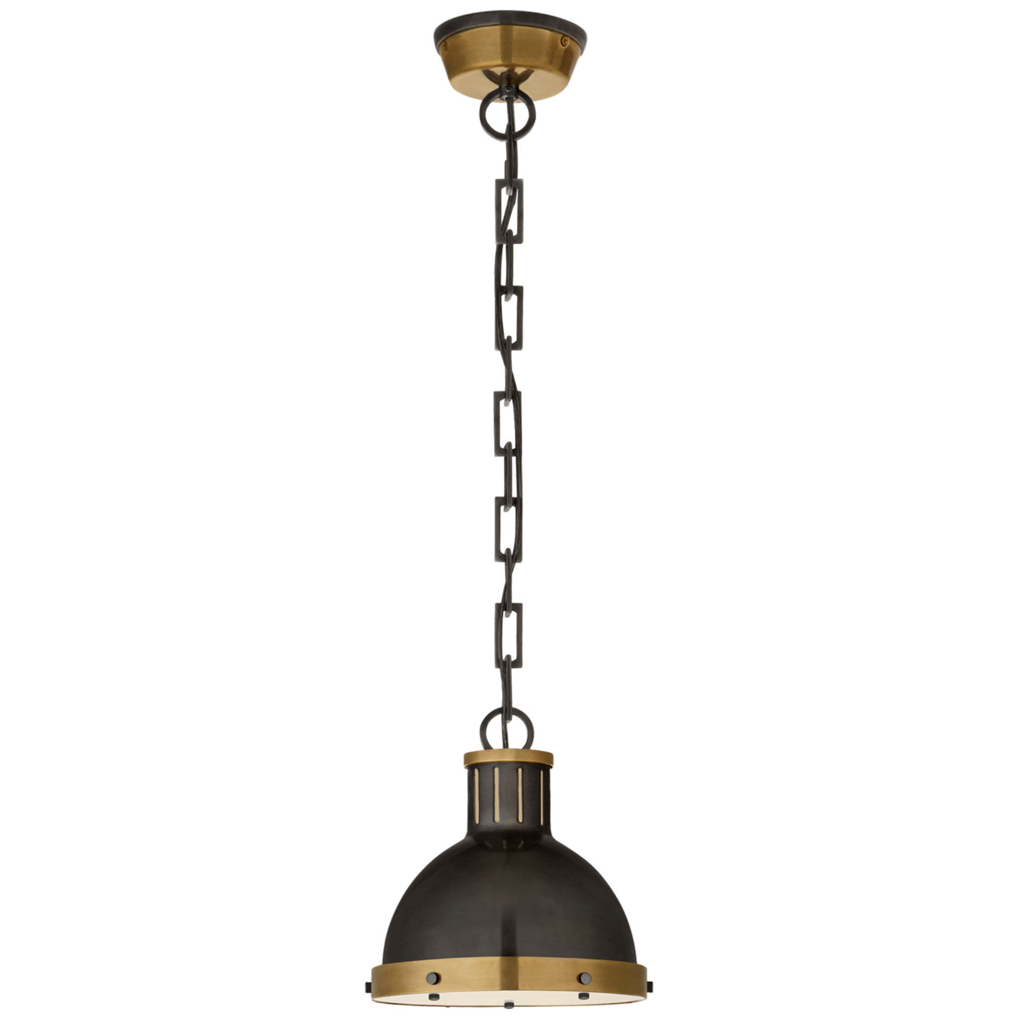 Thomas O'Brien Hicks Small Pendant in Bronze and Hand-Rubbed Antique Brass with Acrylic Diffuser