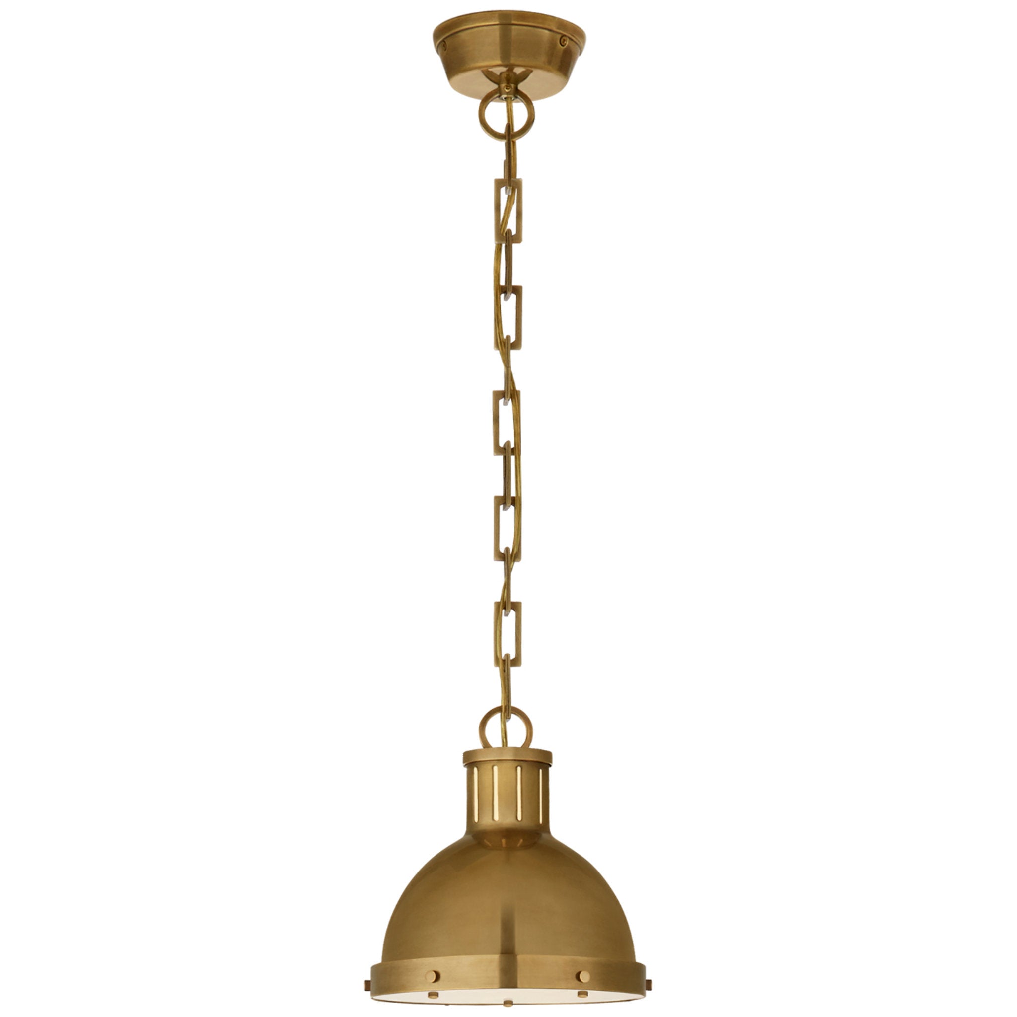 Thomas O'Brien Hicks Small Pendant in Hand-Rubbed Antique Brass with Acrylic Diffuser