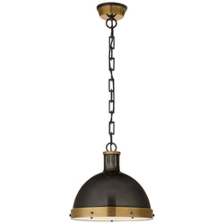Thomas O'Brien Hicks Large Pendant in Bronze and Hand-Rubbed Antique Brass with Acrylic Diffuser