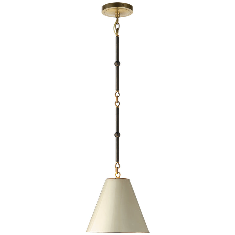 Thomas O'Brien Goodman Petite Hanging Shade in Bronze and Hand-Rubbed Antique Brass with Antique White Shade