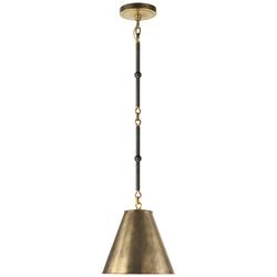 Thomas O'Brien Goodman Petite Hanging Shade in Bronze and Hand-Rubbed Antique Brass with Hand-Rubbed Antique Brass Shade