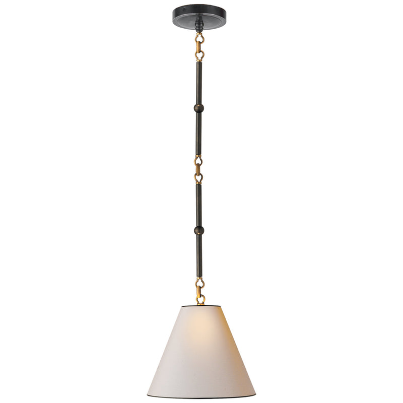 Thomas O'Brien Goodman Petite Hanging Shade in Bronze and Hand-Rubbed Antique Brass with Natural Paper Shade and Black Tape