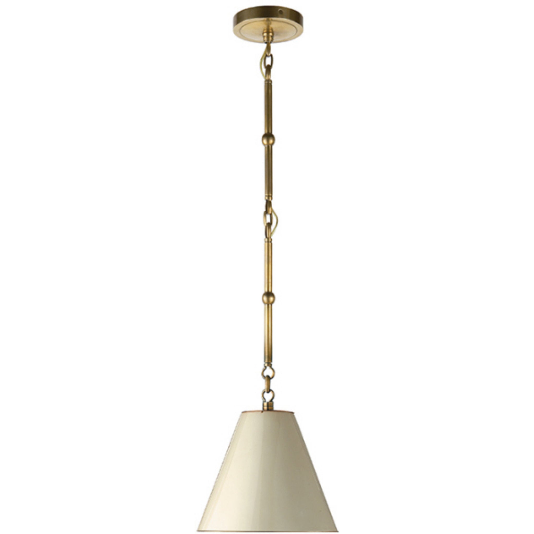 Thomas O'Brien Goodman Petite Hanging Shade in Hand-Rubbed Antique Brass with Antique White Shade