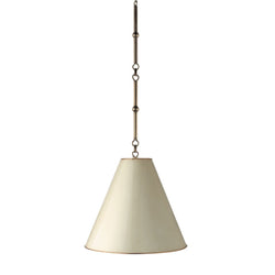Thomas O'Brien Goodman Small Hanging Light in Bronze with Antique White Shade